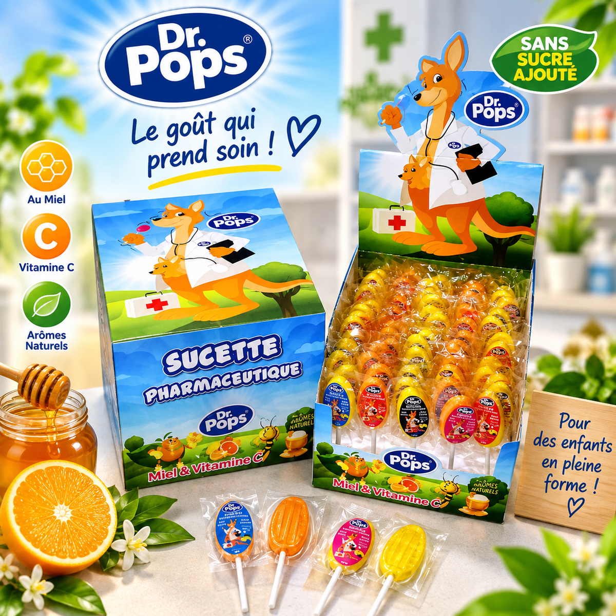 Dr. Pops™ Sucettes au Miel et à la Propolis – Sans sucres